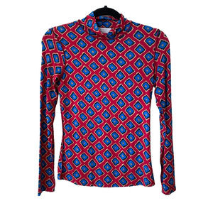 Hunter Bell Pullover Turtle Neck Shirt Blue Red Long Sleeve Stretch Women's XS